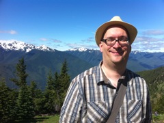 Ray partway up Hurricane Hill, with Olympic Mountains in the background